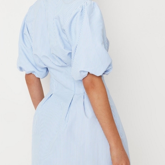 blue stripe pleated waist shirt dress - Picture 4 of 4